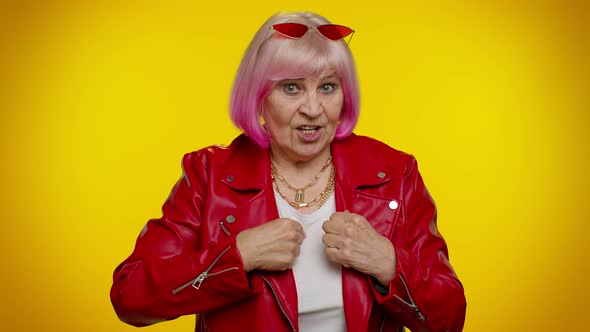 Mature Old Granny Woman Looking Authoritative Fingers Down Demanding Immediate Serious Conversation alt