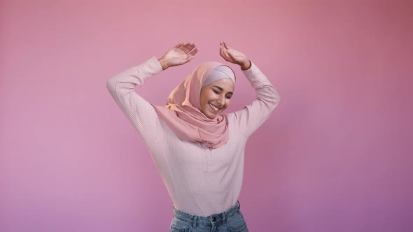 Happy Dance Good Mood Success Funky Woman Hijab alt