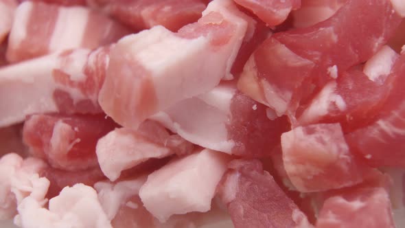 Fresh Diced Pork Ham in Cubes, Closeup alt