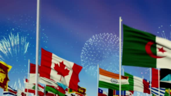 Tajikistan Flag With World Globe Flags And Fireworks  alt