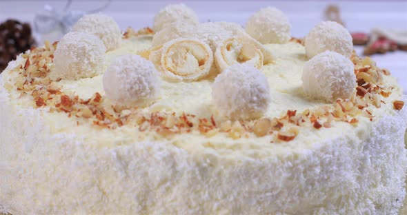 Raffaello Cake with Coconut Flakes and Almonds