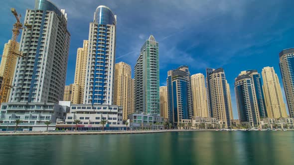 View of Dubai Marina Towers in Dubai at Day Time Timelapse Hyperlapse alt