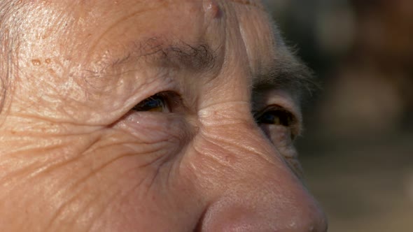 The Face and Eyes of an Old Man. Large Wrinkles on the Face of an Old Woman. Face Close Up. A Senior