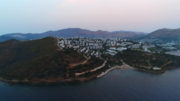 Aerial view over residential buildings on the shore of Bodrum. Turkey