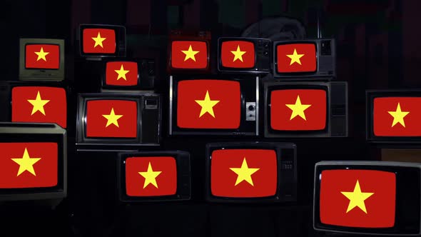 Flags of Vietnam and Retro TVs. alt