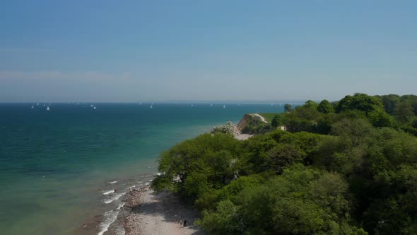 Scenic Aerial View of Brodten Coastline Shoreline in Germany Drone Flying Forward Day alt