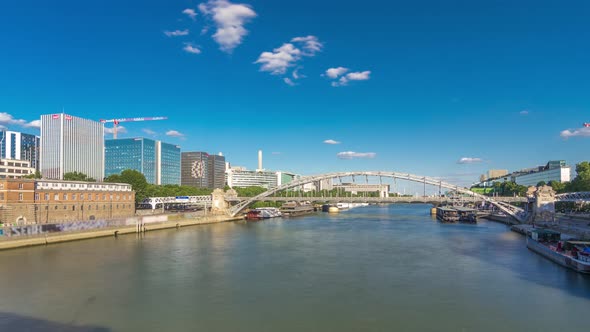 The Austerlitz Viaduct in Paris Timelapse Hyperlapse Seen From Bank of the River Seine with a Metro alt