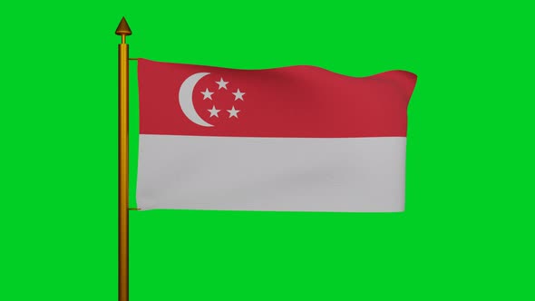 National flag of Singapore waving with flagpole on chroma key, Republic of Singapore flag textile alt