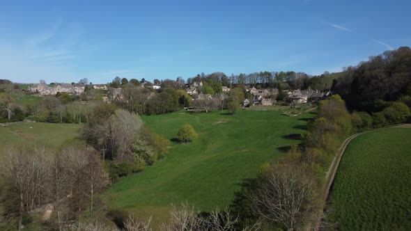 Snowshill Village Low Aerial Spring Season Cotswolds Gloucestershire Landscape UK alt