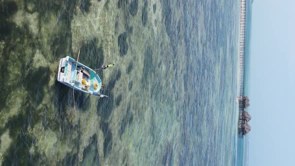 Vertical Video of the Ocean Near the Coast of Zanzibar Tanzania Aerial View alt