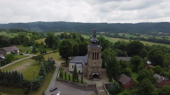 Aerial View of Church with a Black Dome