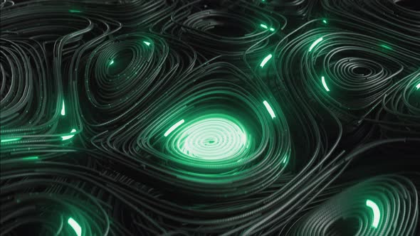 Black Topographic Circular Lines with Running Matrix Code and with Green Neon alt