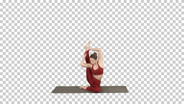 Sporty yogi girl doing fitness practice stretches, yoga alt