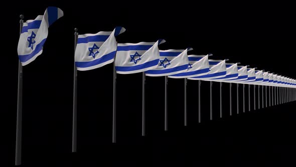 Row Of Israel Flags With Alpha 4K