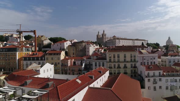 Fly Above Lisbon in Direction to Chuch of São Vicente de Fora alt