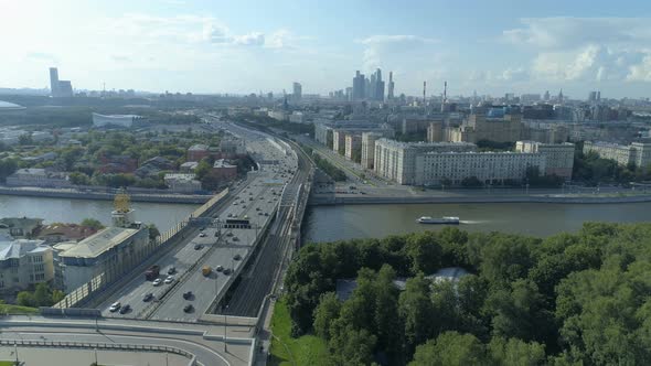 Aerial View of Moskva River and Third Transport Ring Road in Moscow
