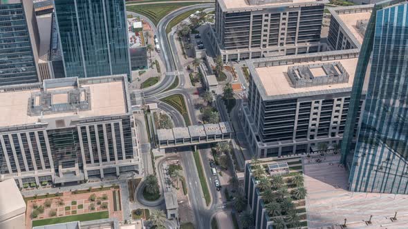 Dubai Downtown Street with Busy Traffic and Office Buildings Around Timelapse alt