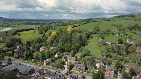 Ashton-Under-Hill Village North Cotswolds Worcestershire Aerial Landscape Yellow Laburnum Tree