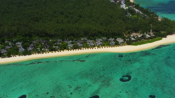 view from the height of the snow-white beach of Le Morne on the island of Mauritius in the Indian Oc alt