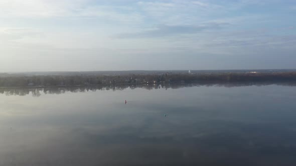 Aerial Morning Flying Over River