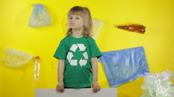Girl Activist Holding Poster Love Your Mother Earth. Plastic Nature Pollution alt