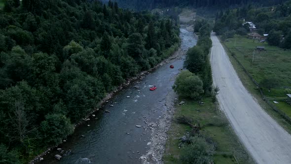 Aerial View of Rafting at Mountain River alt