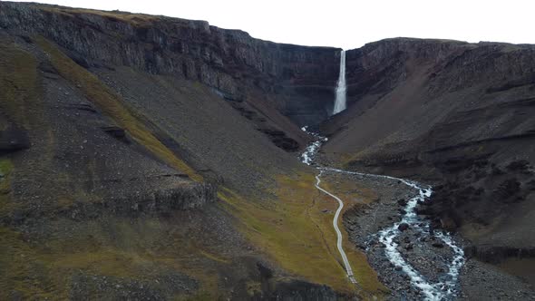 Descending to Hengifoss Waterfall in Iceland