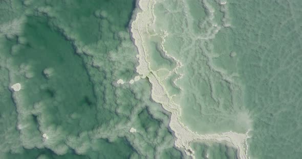 Aerial view of Dead Sea shoreline in Negev, Israel. alt