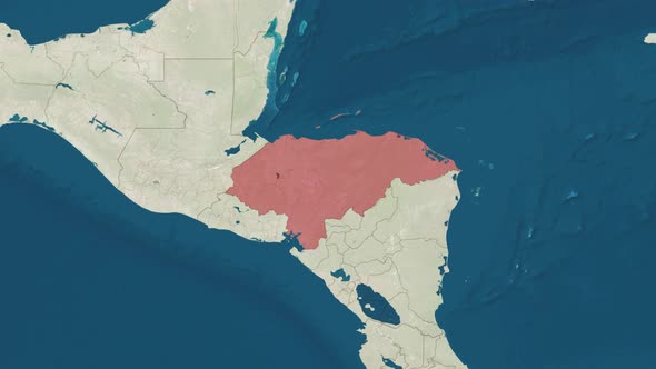 Zoom in to the Map of Honduras with Text Textless and with Flag alt