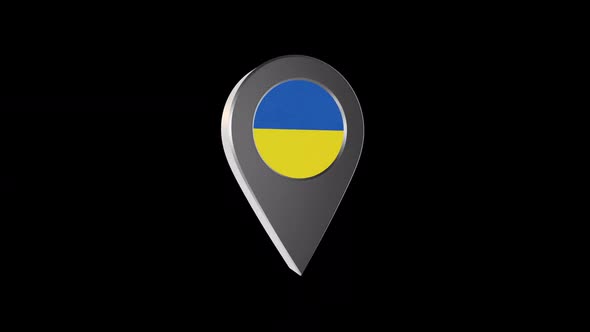 3d Animation Map Navigation Pointer With Ukraine Flag With Alpha Channel  - 2K alt