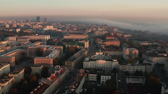 Morning Aerial View of Buildings in Town at Sunrise Time alt