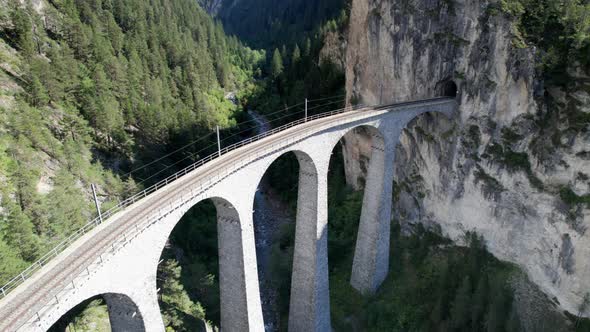 Aerial View of the Landwasser Viaduct in the Swiss Alps at Summer alt