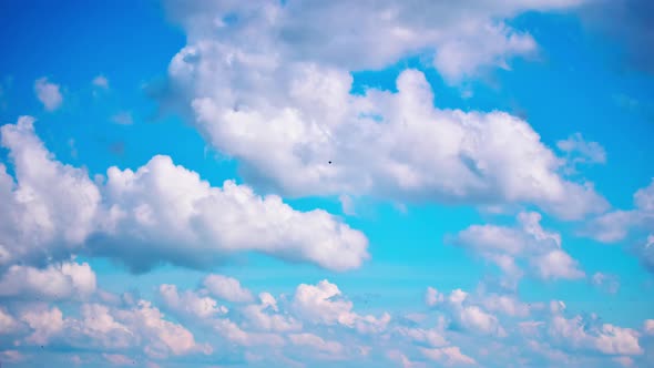Left To Right Passing Puffy Clouds With Blue Sky Background alt