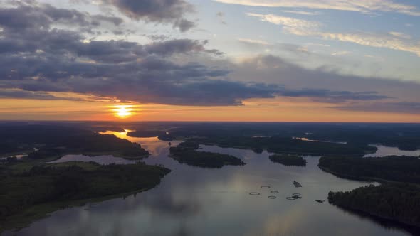 Lake Ladoga at Sunset. Lekhmalakhti Bay. Aerial Hyper Lapse, Time Lapse alt