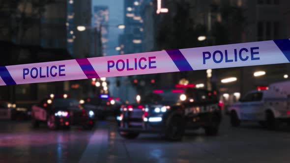 Police Tape On The Background Of The Incident alt
