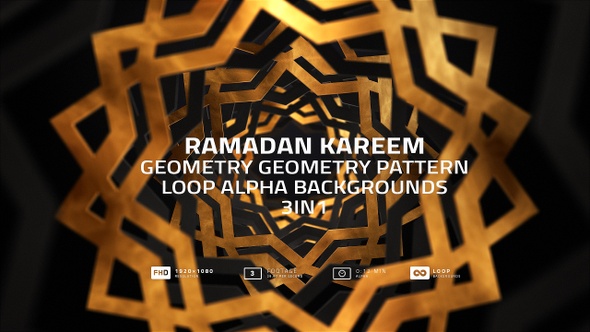 Ramadan Kareem Rich Geometry Pattern Loop Alpha Backgrounds 3in1
