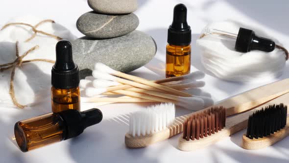 Reusable and Recycable Bathroom Accessories on White Background alt