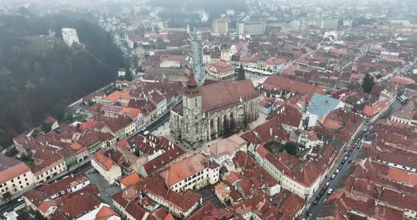 Aerial Drone View of Central Council Square and Black Church in Old Town Centre alt
