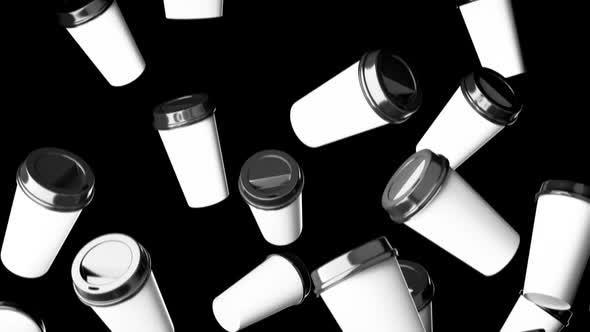 Falling Disposable Beverage Cups On a Black Background