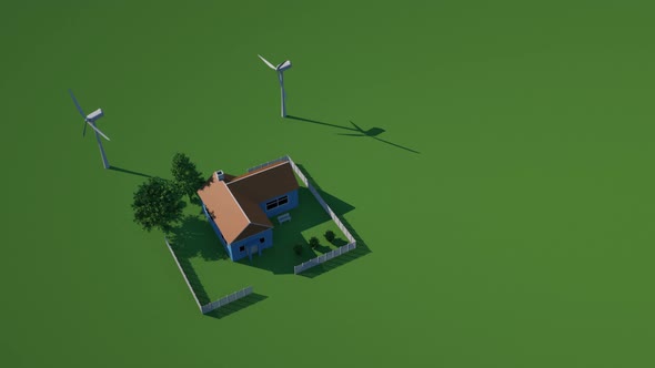 Isometric house scene with fence and trees. Presentation isometric of smart energy treatment.