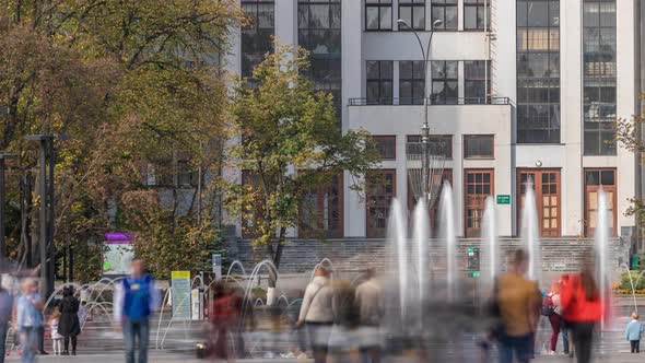 Gosprom Building on the Freedom Square with New Dry Fountain in Kharkov City Timelapse Ukraine alt