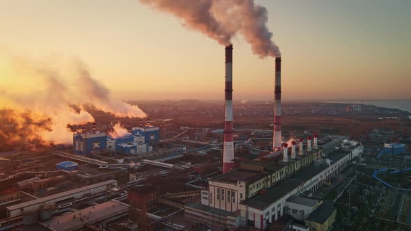 Industrial Factory Smokestack Emission Carbon Gases and in Atmosphere alt