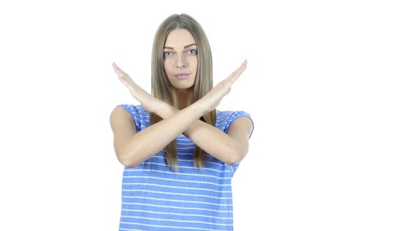 Stop, Rejecting Gesture, No By Woman, White Background alt
