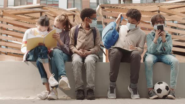 School Children in Face Masks Outdoors alt