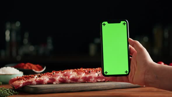 Woman Chef Cooking Ribs Closeup alt