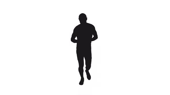 Black And White Silhouette Of Strong Boxer Practicing Hits During Running