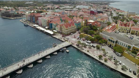 Aerial approach to the Punda - historical center of Willemstad, Curaçao alt