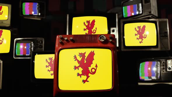 Flag of Somerset, UK, on Retro TVs.