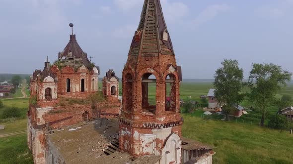 Aerial view of Old ruined abandoned church in a village 09 alt