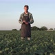 Agronomist with a tablet on a soybean field in the light of the rays of the sun. - VideoHive Item for Sale